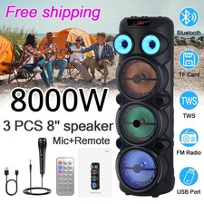 8000W Portable Bluetooth Speaker Sub woofer Party Heavy Bass System mic Remote
