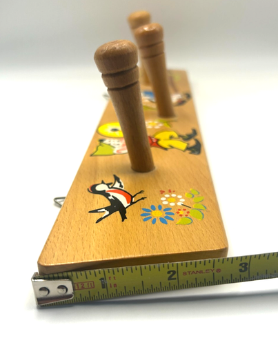 Selten Kinder Holland SIO Holz Garderobe oder Handtuchhalter 3 Heringe bemalt Elfen Vögel Blumen - Bild 5 von 8