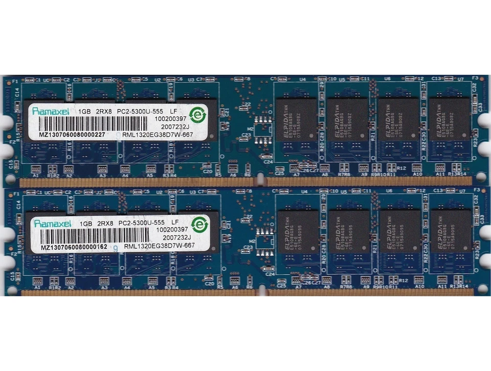 2GB 2x1GB PC2-5300 DDR2-667 RAMAXEL RML1320EG38D7W-667 MEMORY KIT HP 377726-888 - Image 2 of 4