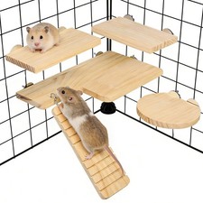 Hamster Cage Platform L-Shaped Wooden Hamster Cage Rat Climbing Toys Ledge wi...