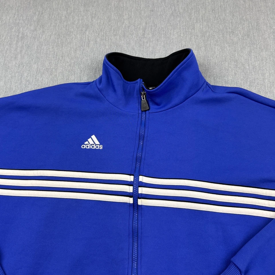 Jaqueta Adidas Masculina Extra Grande Azul Listrada Preta Zíper Completo Casaco de Futebol - Imagem 2 de 4