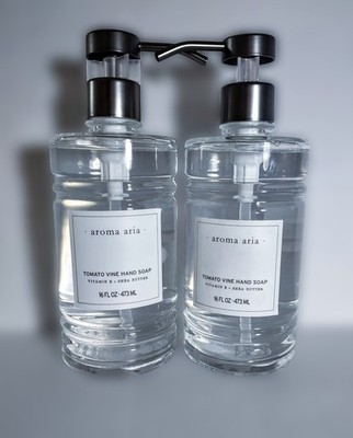 2 Aroma Aria Tomato Vine Essential Oil Hand Wash Liquid Soap Reusable Glass 16oz
