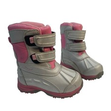 L.L.Bean Snow Boots Toddler Girls Size 7 Silver Pink Hook Loop Insulated Winter