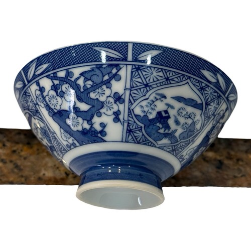 Vtg Set 6 Japanese Porcelain Rice Soup Bowls Blue & White Floral Camellia Japan - Picture 15 of 21