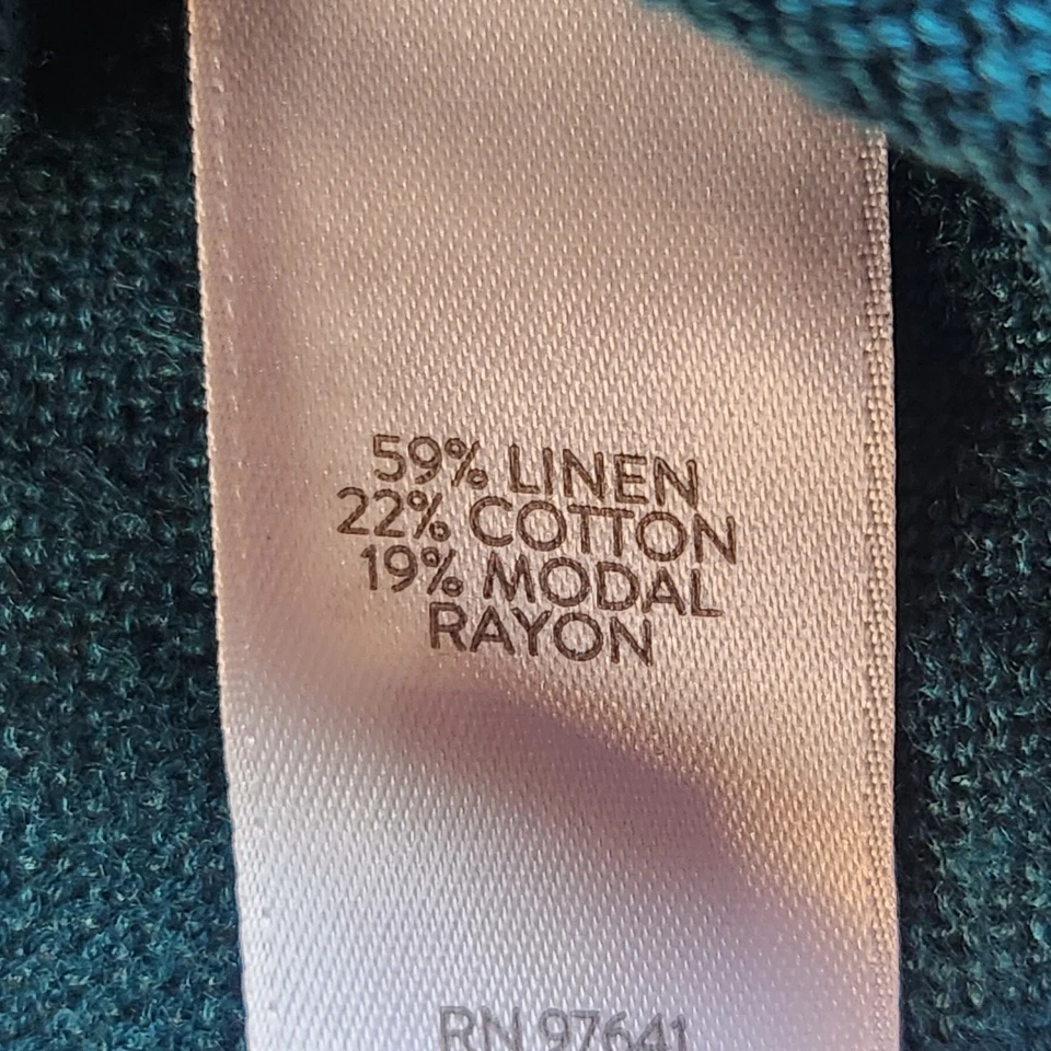 Suéter Pullover Jill Mujer Grande Verde Azulado Camisa Top Lino Algodón Manga Larga Foto 4 de 4