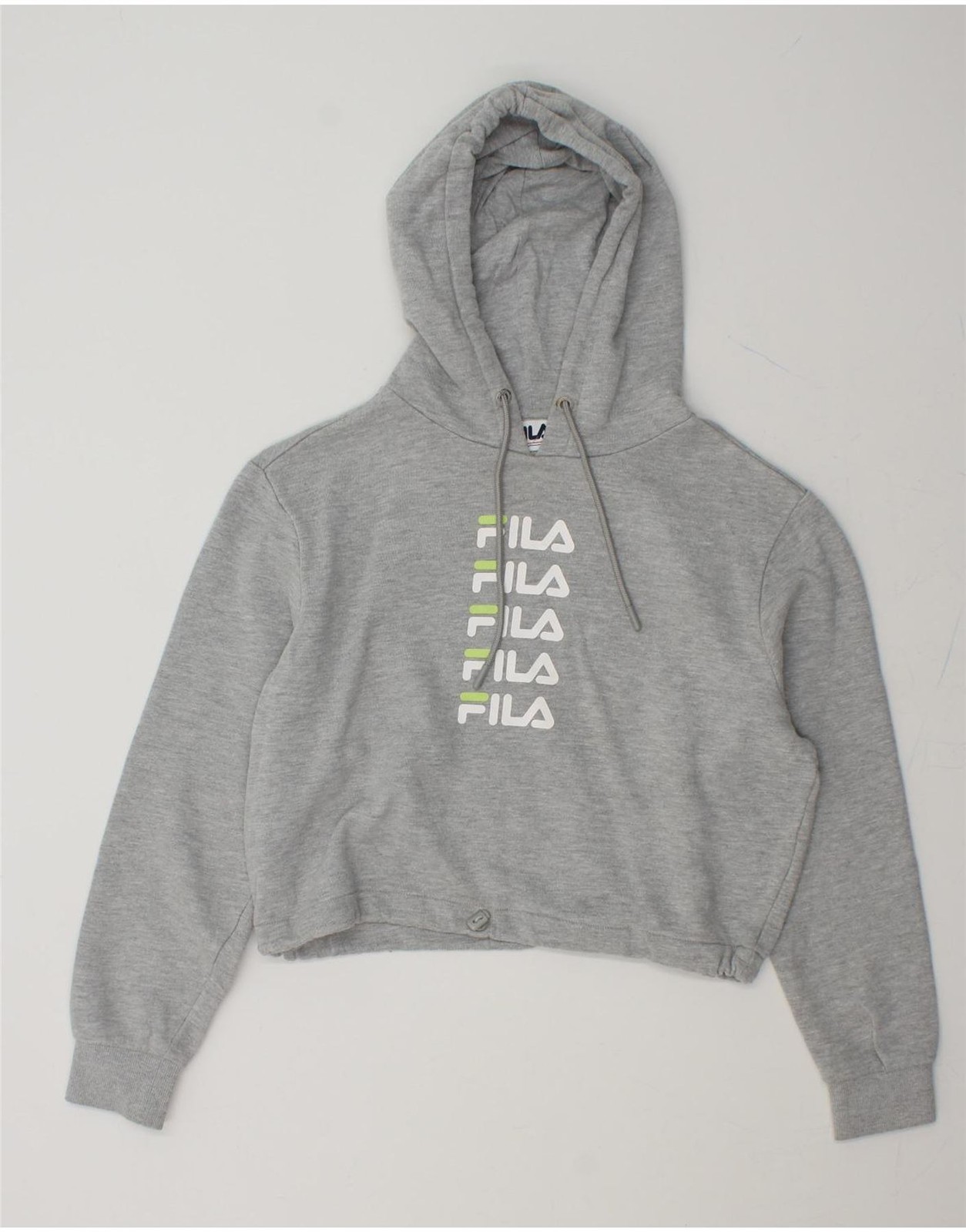 FILA maglione donna oversize grafica crop felpa con cappuccio UK 10 piccolo grigio cotone AW01