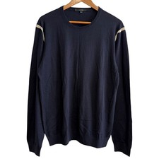 GUCCI Logo Embroidery Long Sleeve Crew Neck High Gauge Sweater XL Navy mens USED