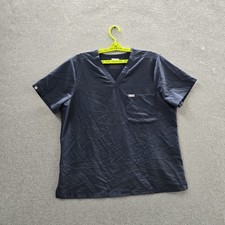 FIGS Women Scrub Top XL Navy Blue Button PO 5292 Short Sleeve Logo Catarina