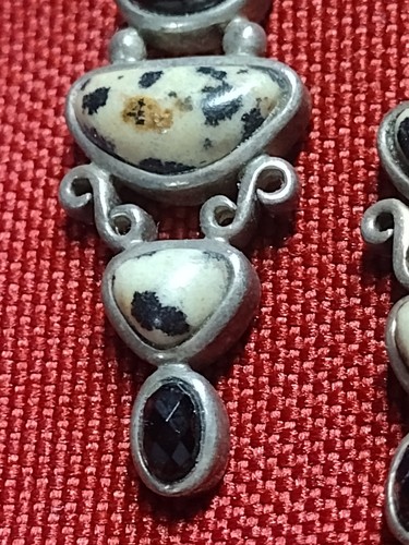 Vintage Whitney Kelly Sterling Silver Dalmatian Jasper & Onyx Dangle Earrings - Picture 6 of 10