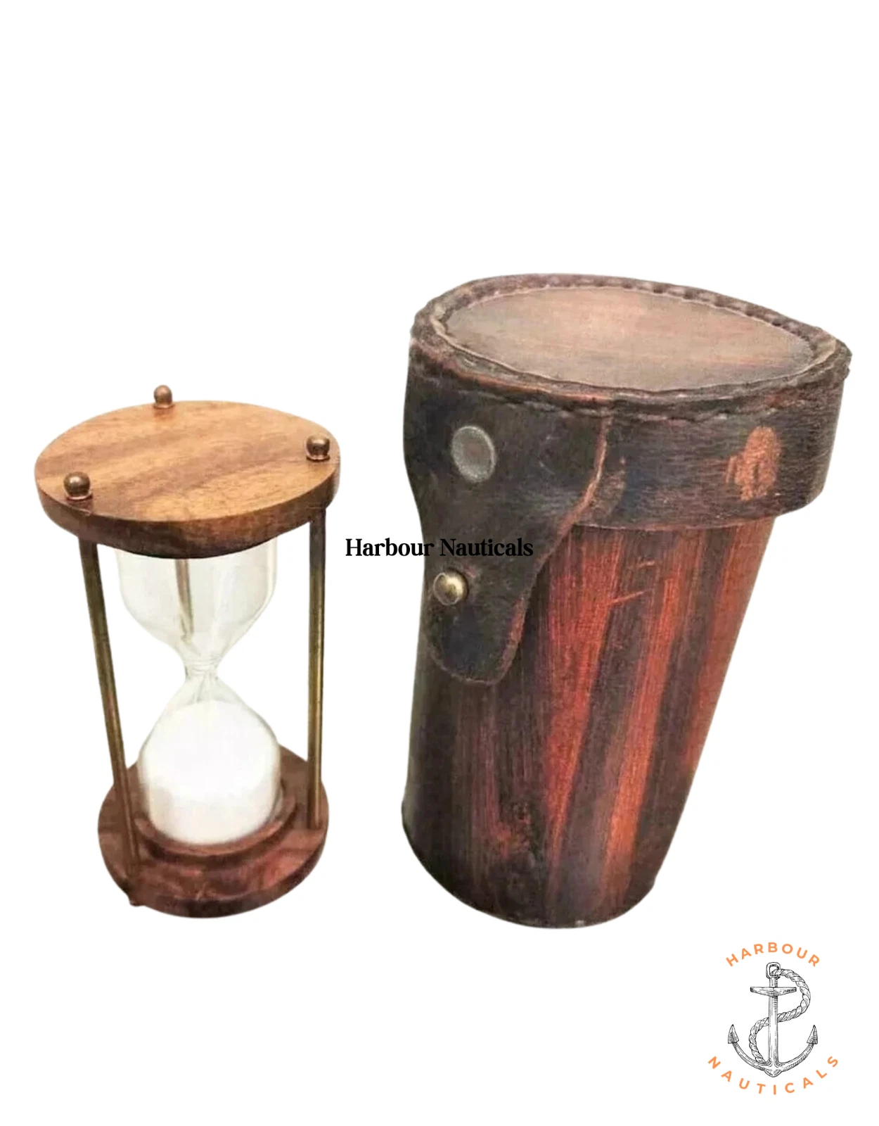 5'' Nautical Marine Sand Timer Antique Wooden Hourglass With Leather Case Gift