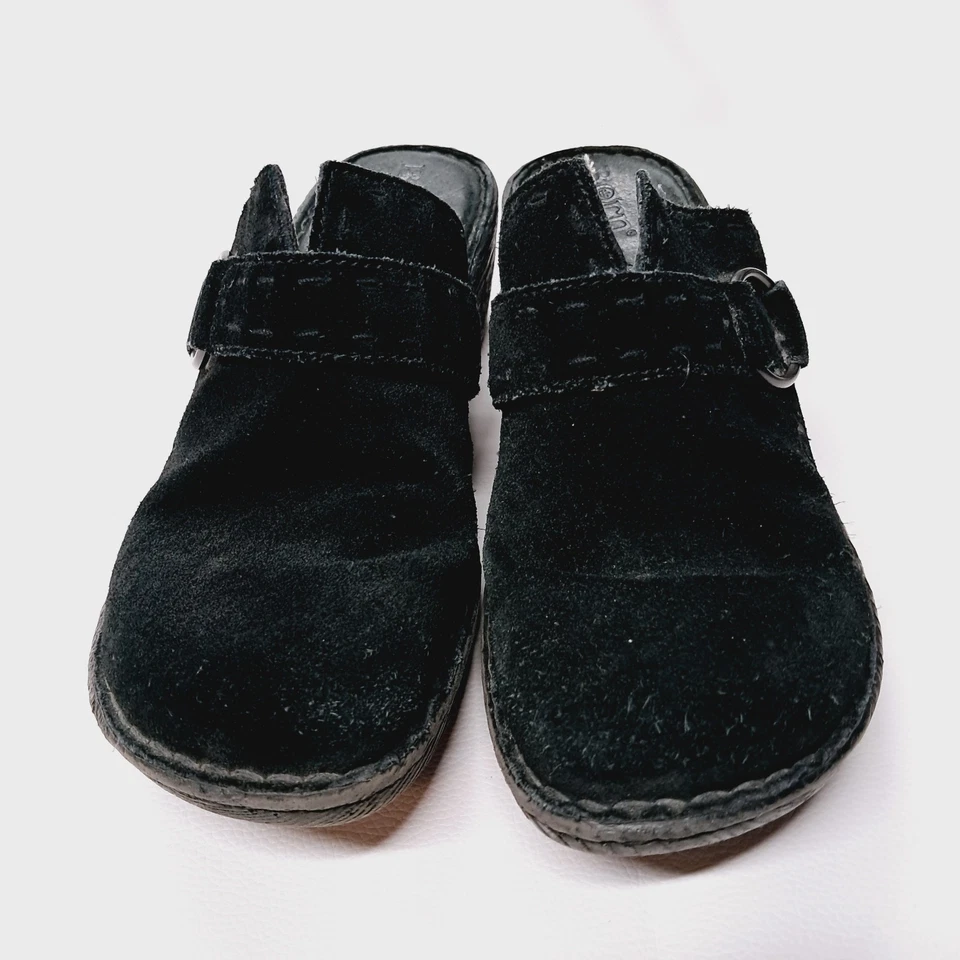 Zuecos Born Shoes para mujer talla 7 EU 38 negro gamuza cuero sin cordones mula W31748 Foto 3 de 4