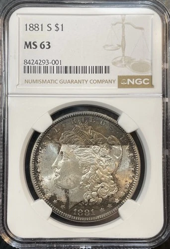 ⭐️ 1881-S Morgan Dollar- Tape Toned + Rainbow Toned Reverse- NGC MS63- 👀