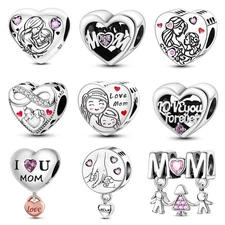 European 925 Sterling Silver Charms CZ Love MoM Mother's Day For Women Bracelets