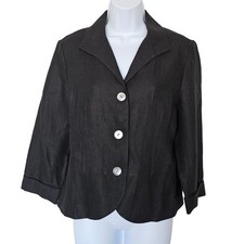 Lafayette 148 100 Linen Blazer Jacket Black Button-Up Pleated Back Womens 8