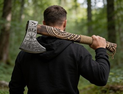 Custom Handmade Viking Axe Carbon Hatchet Steel Axe Bearded Axe leather sheath