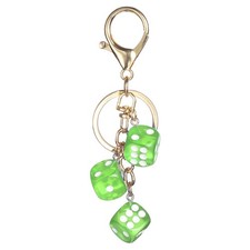 Lucky Dice Keychain Charm, Resin Dice Keyring with 3 Pendants, Grass Green