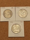 3 Low Mintage Franklin Half Dollars, 1948 AU, 1953 VF+, 1956 AU