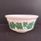 Vintage Hazel Atlas Green Ivy Leaves on White Milk Glass 6" Mixing Bowl 1950s