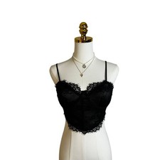 Forever 21 Black Floral Lace Corset Bustier Crop Top Eyelash Trim Small