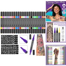 Temporary Tattoo Markers 24 Colors Dual Tip Body Art Pens 67 Stencils Skin Safe