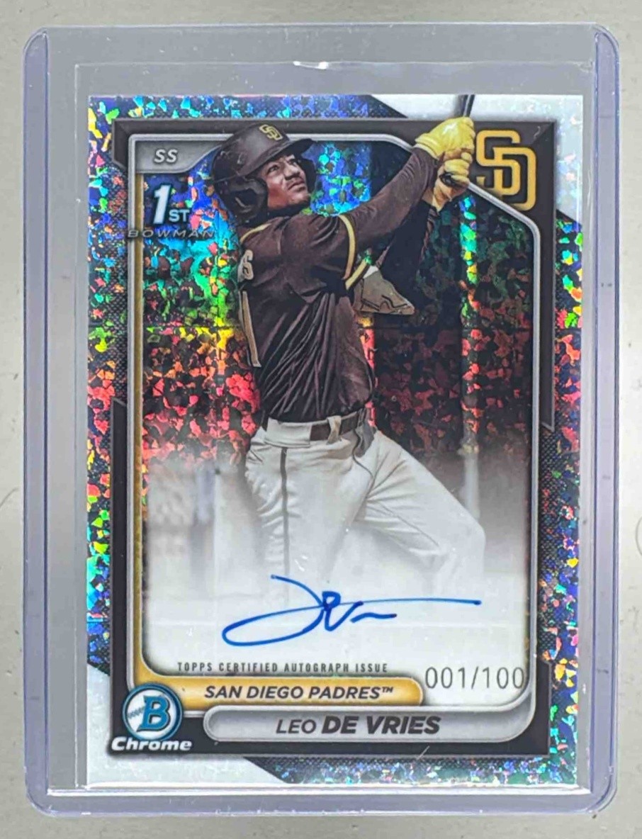 Leo De Vries 2024 Bowman Chrome Mini Diamond Refractor Auto 1st RC 1/100