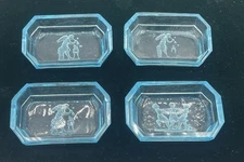 4 Vintage Blue Glass Intaglio Czech Open Salt Cellar Dish Angel Girls Dancing