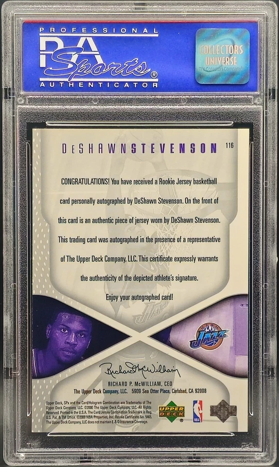 Camiseta deportiva SPX #116 2000-01 DESHAWN STEVENSON AUTO RC/2500 PSA 9 COMO NUEVA RPA Foto 2 de 2