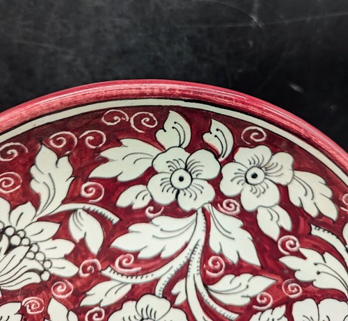 Vintage Red Italian Pottery Floral Wall Decorative Plate 10" - Picture 4 of 7