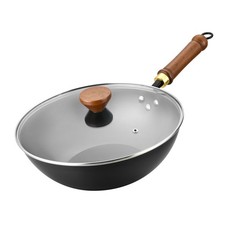 12 Inches Carbon Steel Non-Stick Wok, Light Stir Fry Pans with Lid,Pre-season...