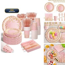 AIRE Pink Gold Paper Plates, 175PCS Disposable Dinnerware Set
