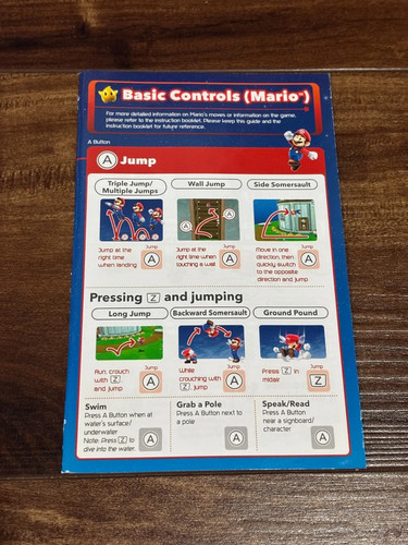 Super Mario Galaxy Basic Controls Insert Nintendo Wii Instruction ...
