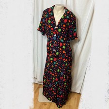 Carole Little vintage set shirt wrap skirt black floral colorful size 8 1990s