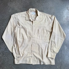 VTG 50s 60s Vintage Yellow Beige Long Sleeve Loop Collar Shirt Size Medium 20x26