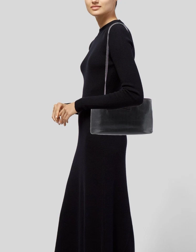 bolsa de ombro genny itália autêntica couro lagarto preto sólido - Imagem 2 de 4