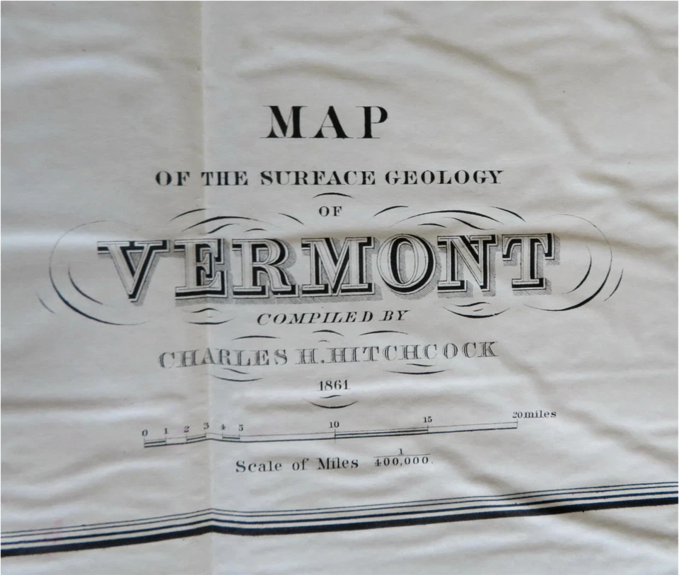 Mapa de geología de superficie del estado de Vermont 1861 Hitchcock mapa a color grande tipos de roca Foto 2 de 4