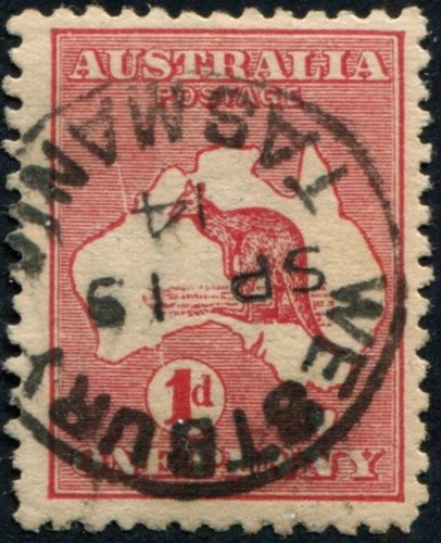 1913 Australia SG2/ACSC-2017-No 4.A.(g)la Roo 1st Wmk1d Red Cracked Electro - Picture 2 of 3
