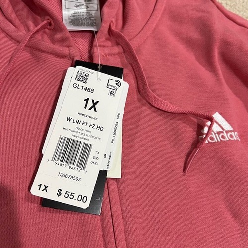 Adidas Pullover Felpa con Cappuccio Giacca GL1468 Rosa Rosa Sport Top Donna Taglia 1X Nuovo - Foto 9 di 11