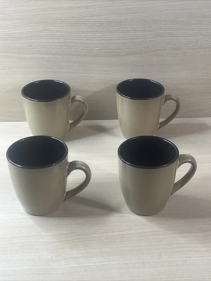 4 Pfaltzgraff ASTER Red Flower Beige Brown Stoneware 4" Coffee Cup Mugs - Image 3 of 4