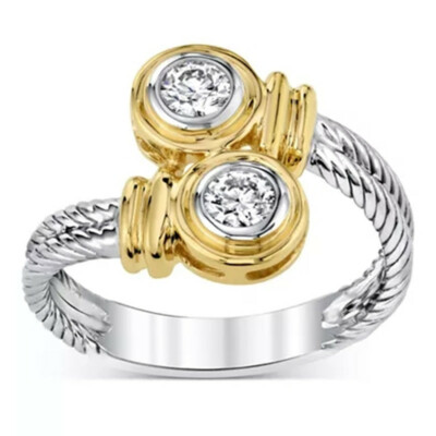 Cute Two Tone 925 Silver Filled Ring Women Jewelry Wedding Party Ring Sz 6-10