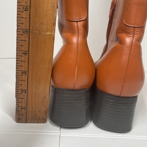 AJ Valenci Orange Rust Leather Booties SZ 10M Block Heel Fall Ankle Square Toe - Picture 6 of 10