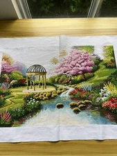 completed finished cross stitch Romantic courtyard 30''x 21`'' Unframed NEW