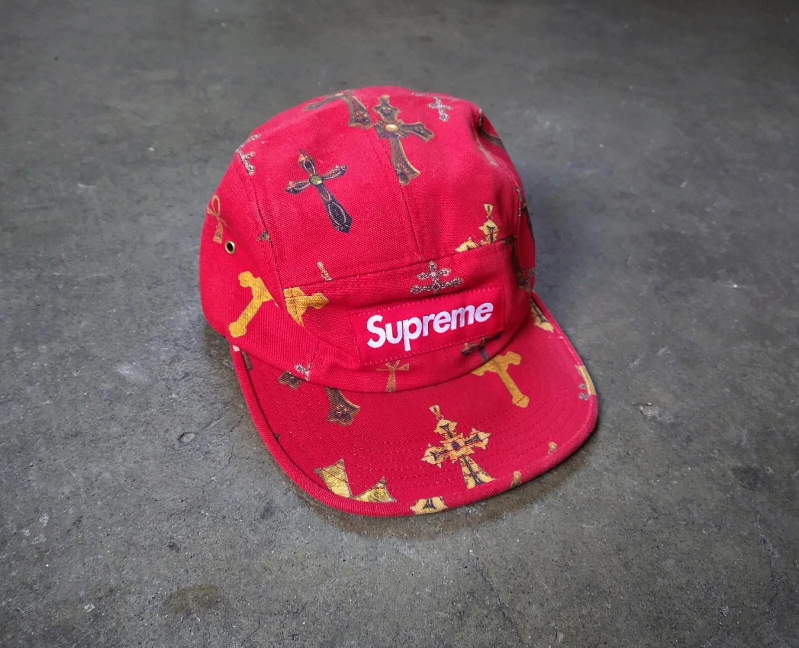 Chapeau casquette de camp Supreme Crosses SS13 rouge 5 panneaux boîte bogo logo toile
