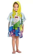 Poncho-Style Bath Beach Pool Towel Hooded Mermaid Girl Kid Cotton Cover Up Robe