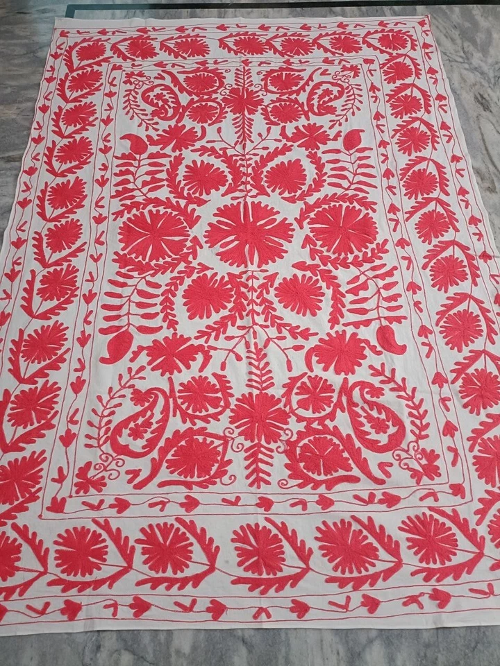 Algodón Suzani Lana Bordado para Mantel de Cama, Colgante de Pared Foto 2 de 4