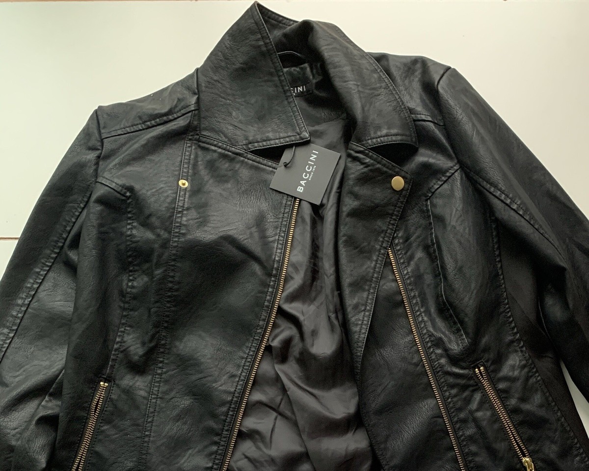 BACCINI Faux Leather Jacket Multiple Pockets Size M | eBay