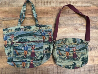 Vtg Holdings Fine Accessories Sports Club Golf Tapestry Crossbody Bag Tote 2 set