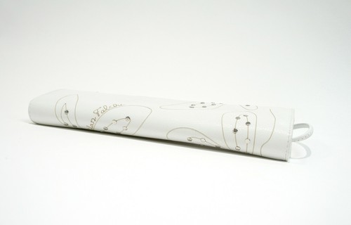 New CARLOS FALCHI White Grained Floral-Etched Leather Elongated Clutch Bag - Picture 8 of 10