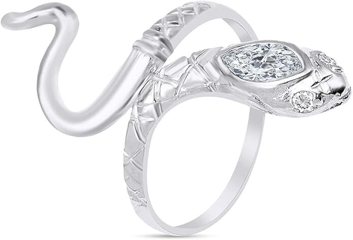 Snake Band Ring Simulated Birthstone & Cubic Zirconia 14K White Gold Plated