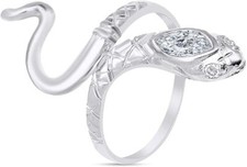 Snake Band Ring Simulated Birthstone  Cubic Zirconia 14K White Gold Plated