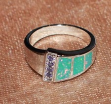 inlaid fire opal Cz ring gemstone silver jewelry cocktail engagement wedding A7